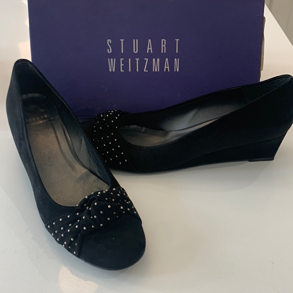 Stuart Weitzman black suede Dotsun ballet wedge 9.5N